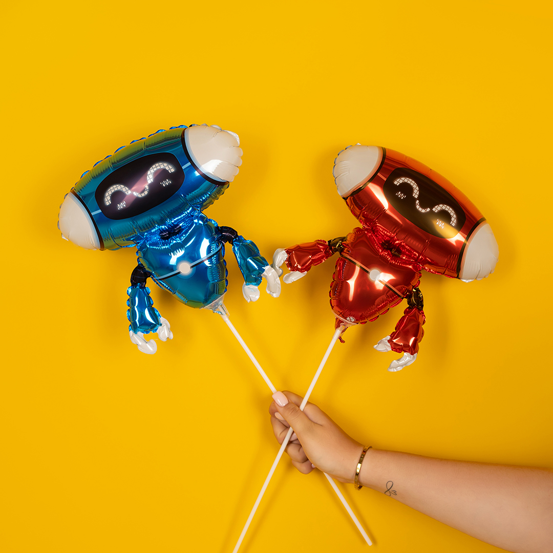 Шар (13''/33 см) Мини-фигура, Робот, Красный, 1 шт.