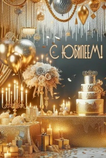 Открытка, С Юбилеем! (золотой праздник), с блестками, 12,2*18,2 см, 10 шт.