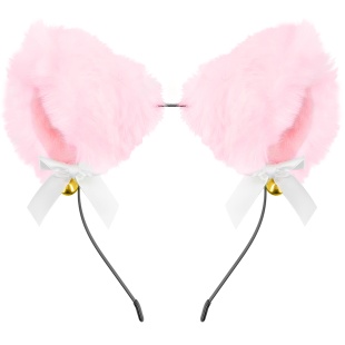 Ободок, Пушистые ушки - фурри, с бантиками, Розовый, 1 шт. 