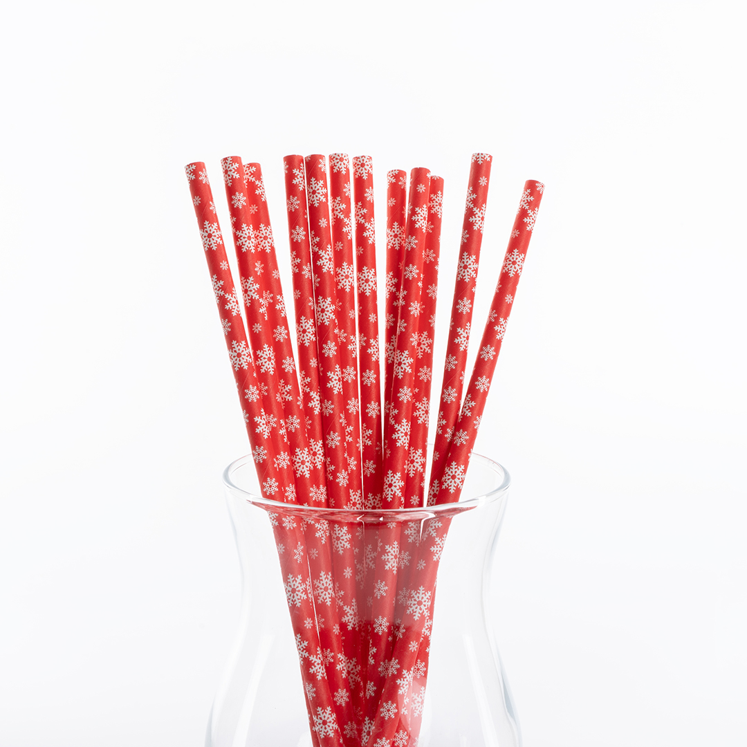 Трубочки для коктейлей, Снежинки, Красный/Белый, 12 шт. в упак. 