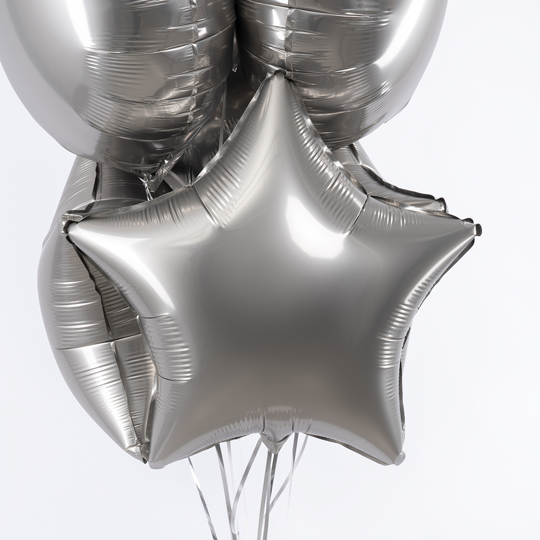 Шар (18''/46 см) Звезда, Стальной серый, Сатин, 1 шт.