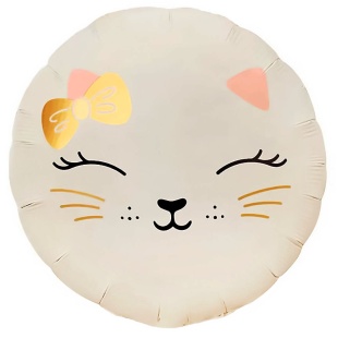 Шар (18''/46 см) Круг, Кошечка с бантом, Кремовый, Сатин, 1 шт. в уп. (цв.этик.)