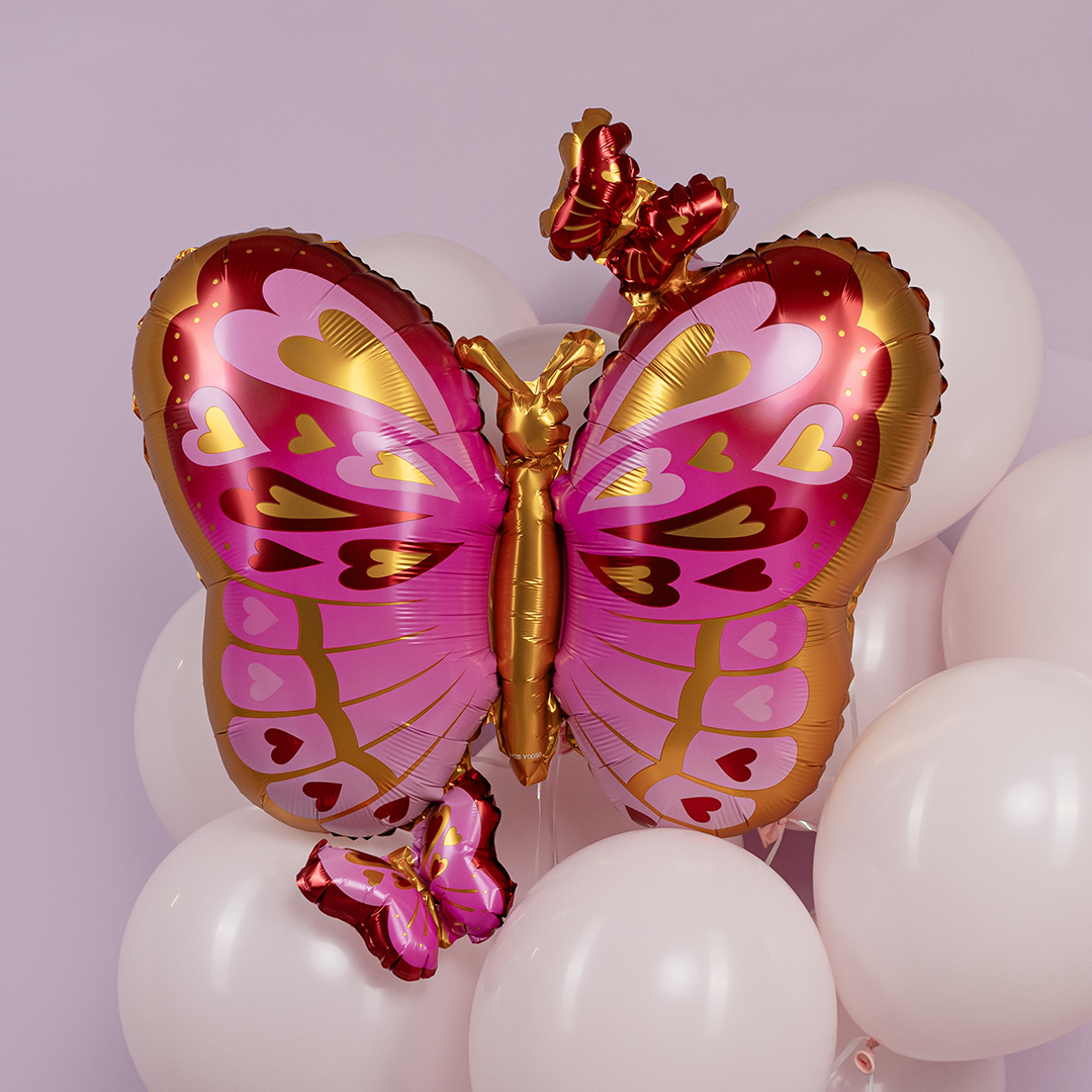Шар (29''/74 см) Фигура, Бабочки, Розовый, 1 шт. в уп.