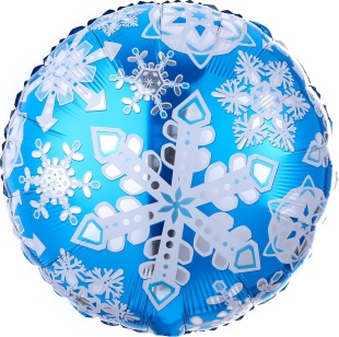 Шар (18''/46 см) Круг, Снежинки, Голубой, 1 шт. в уп.