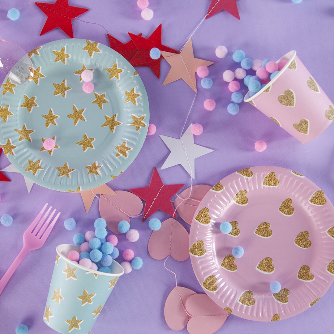 Тарелки (7''/18 см) Сердечки, Розовый, 6 шт.