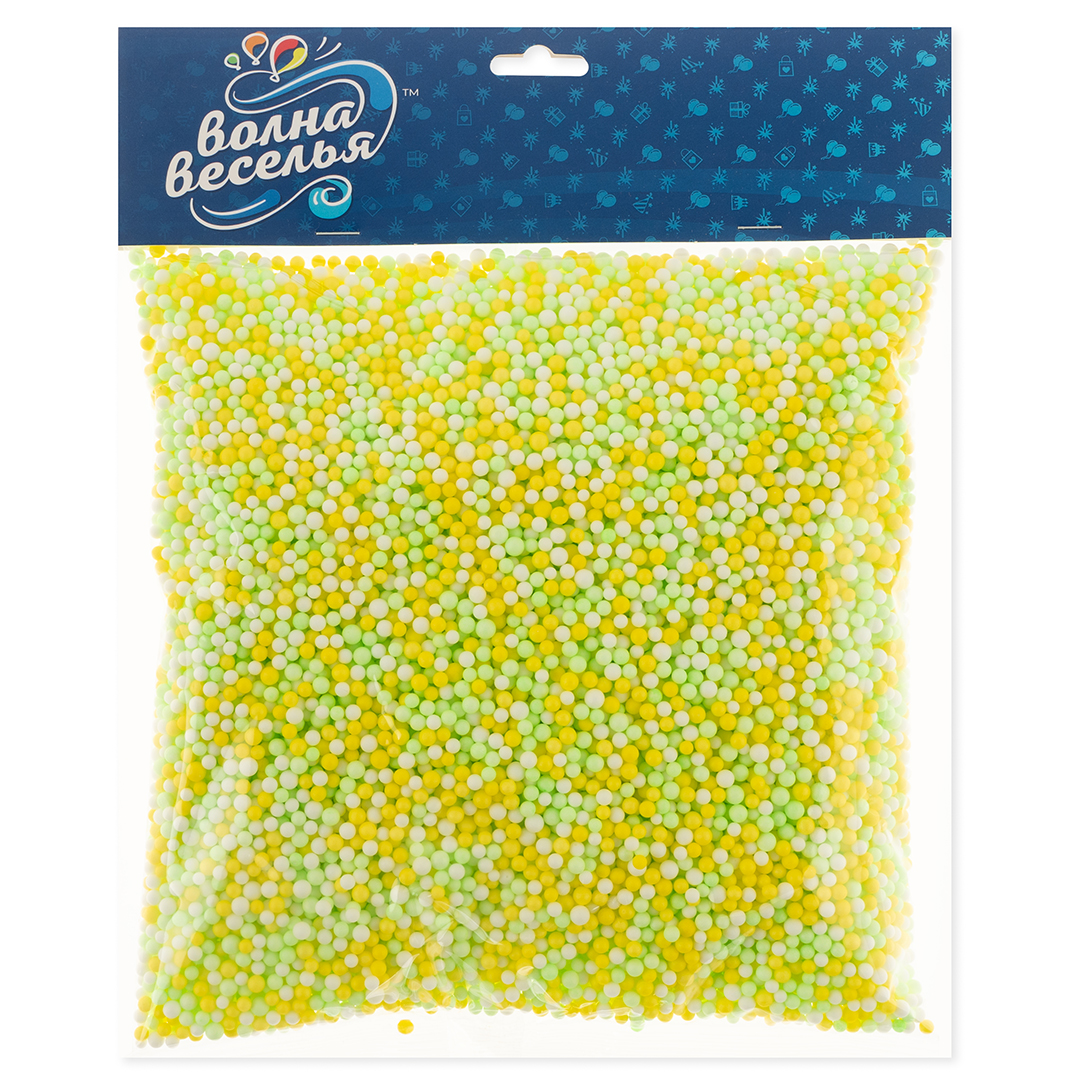 Шарики пенопласт, Цветной микс, Желтый/Зеленый, 2-4 мм, 10 гр.