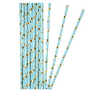 Трубочки для коктейлей, Конфетти, Голубой/Золото, Металлик, 12 шт. в упак. 