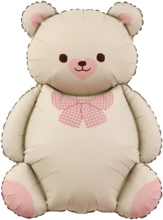 Шар (35''/89 см) Фигура, Мишка с бантом, Бежевый/Розовый, Сатин, 1 шт. в уп.