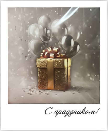 Мини - открытка, С праздником! (золотой подарок), 9*11 см, 10 шт.