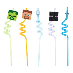 Трубочки для коктейлей (пластик), Пиксели, Ассорти, 5 шт. в упак. 