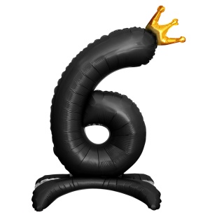 Шар (32''/81 см) Цифра на подставке, 6 Золотая корона, Черный, 1 шт. в уп.