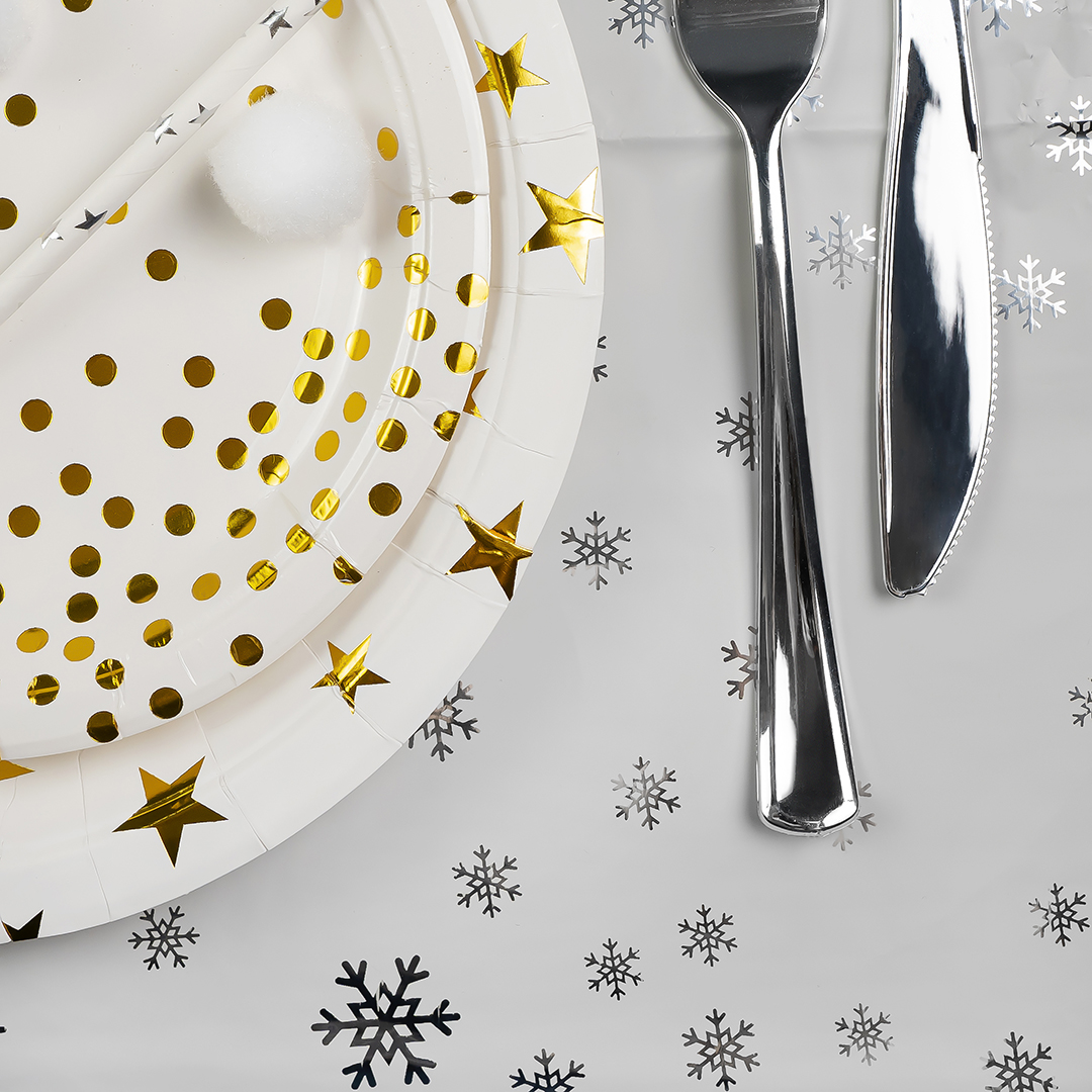Тарелки (7''/18 см) Конфетти, Белый/Золото, Металлик, 6 шт.