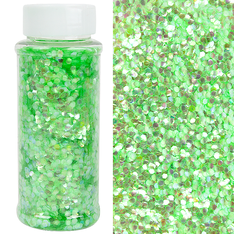 Конфетти фольга Шестиугольники, Зеленый, Перламутр, 0,3 см, 90 г.