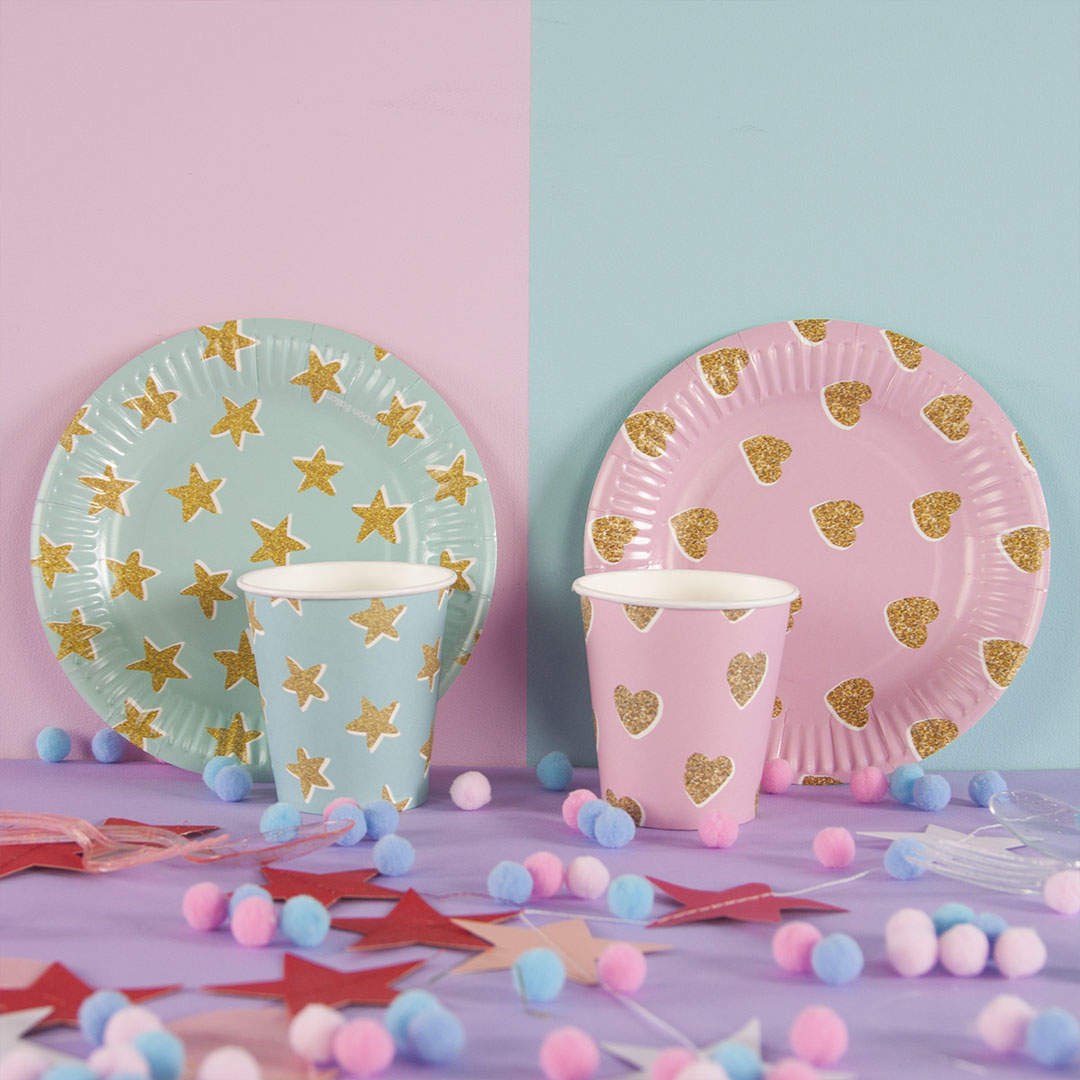 Тарелки (7''/18 см) Сердечки, Розовый, 6 шт.