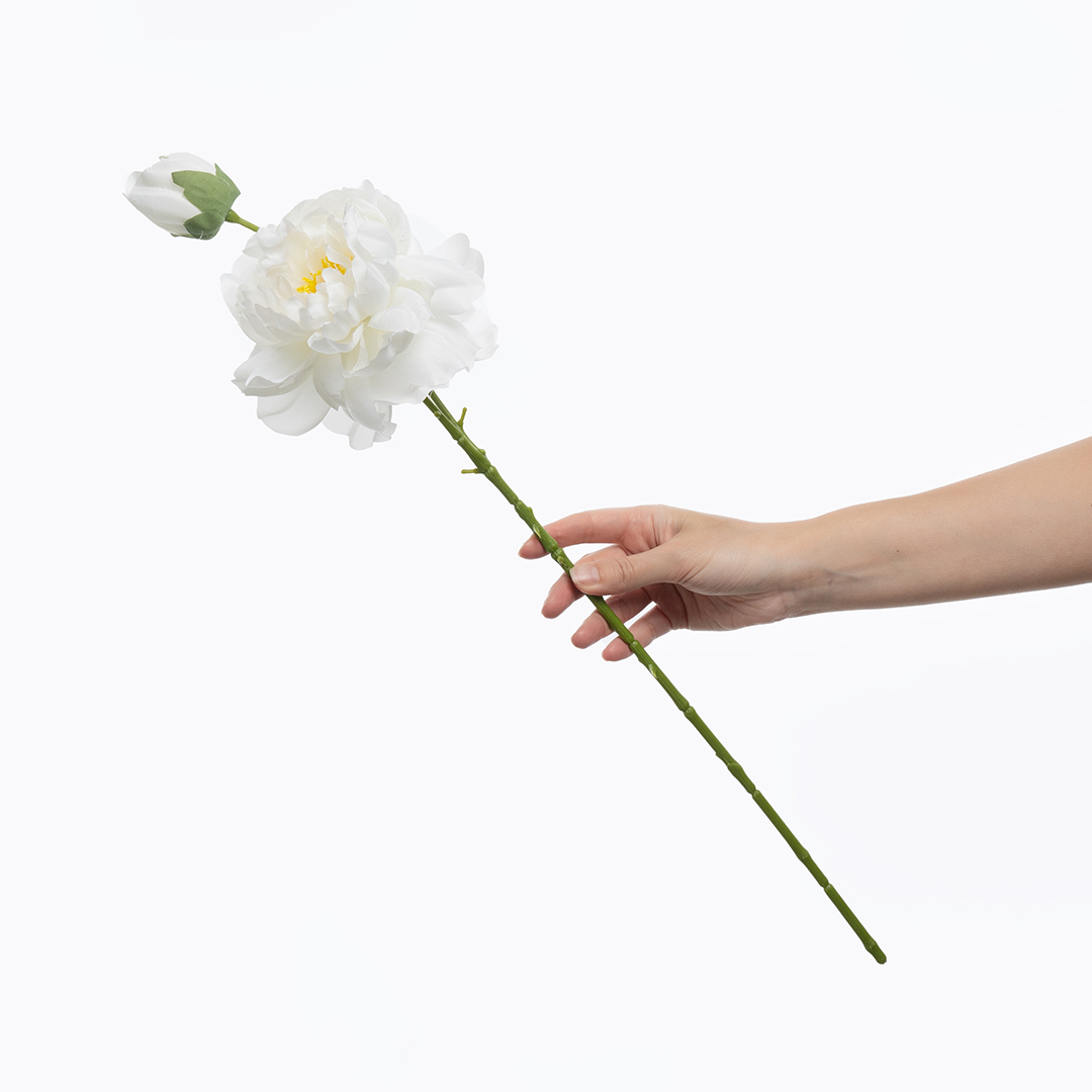 Пион, искусственный, с бутоном, Белый, 60 см, 1 шт. 