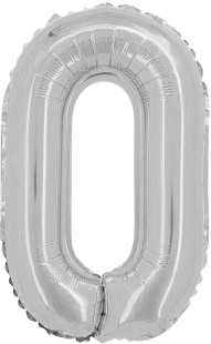Шар с клапаном (16''/41 см) Мини-цифра, 0, Серебро, 1 шт.