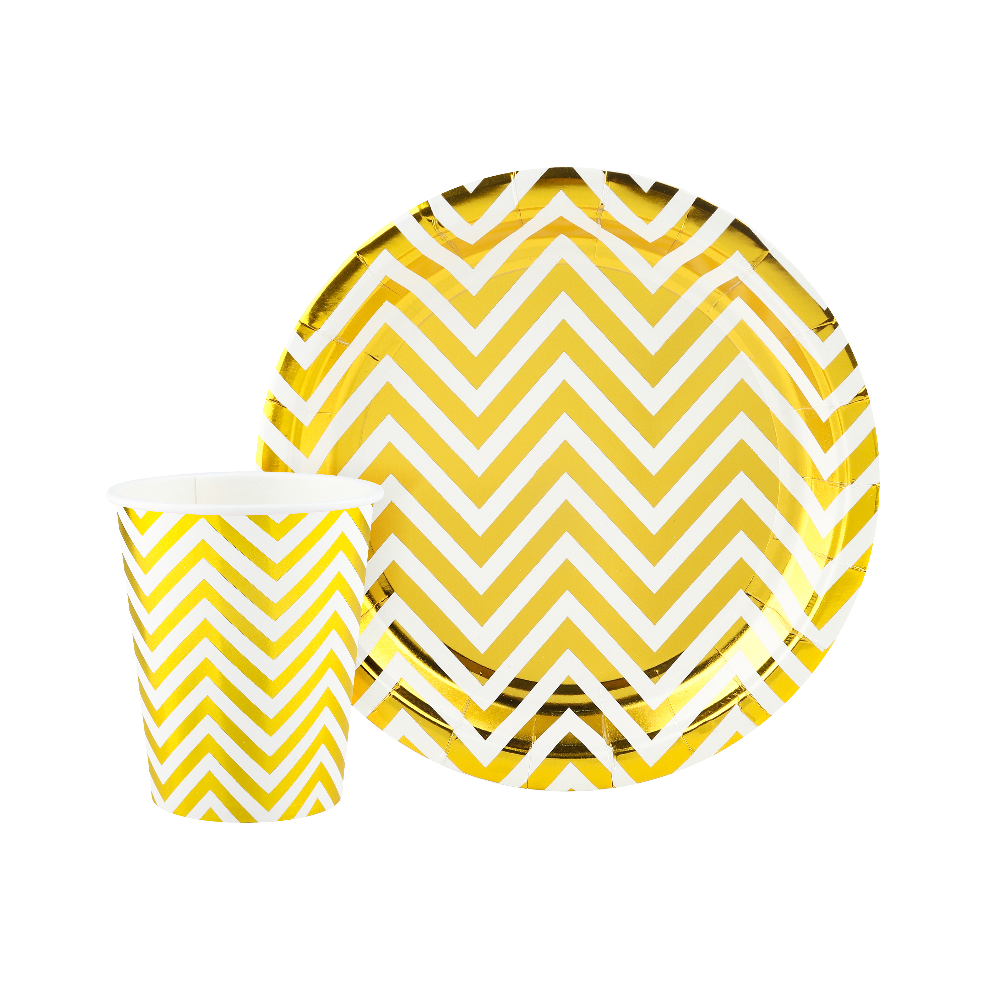 Тарелки (9''/23 см) Зигзаги, Белый/Золото, Металлик, 6 шт.