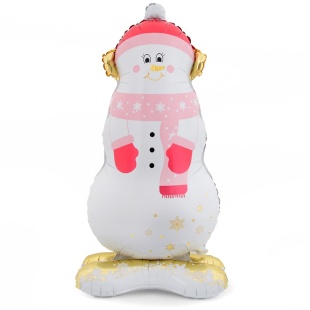 Шар 3D (47''/119 см) Фигура на подставке, Снеговик в розовом шарфе, 1 шт. в уп.