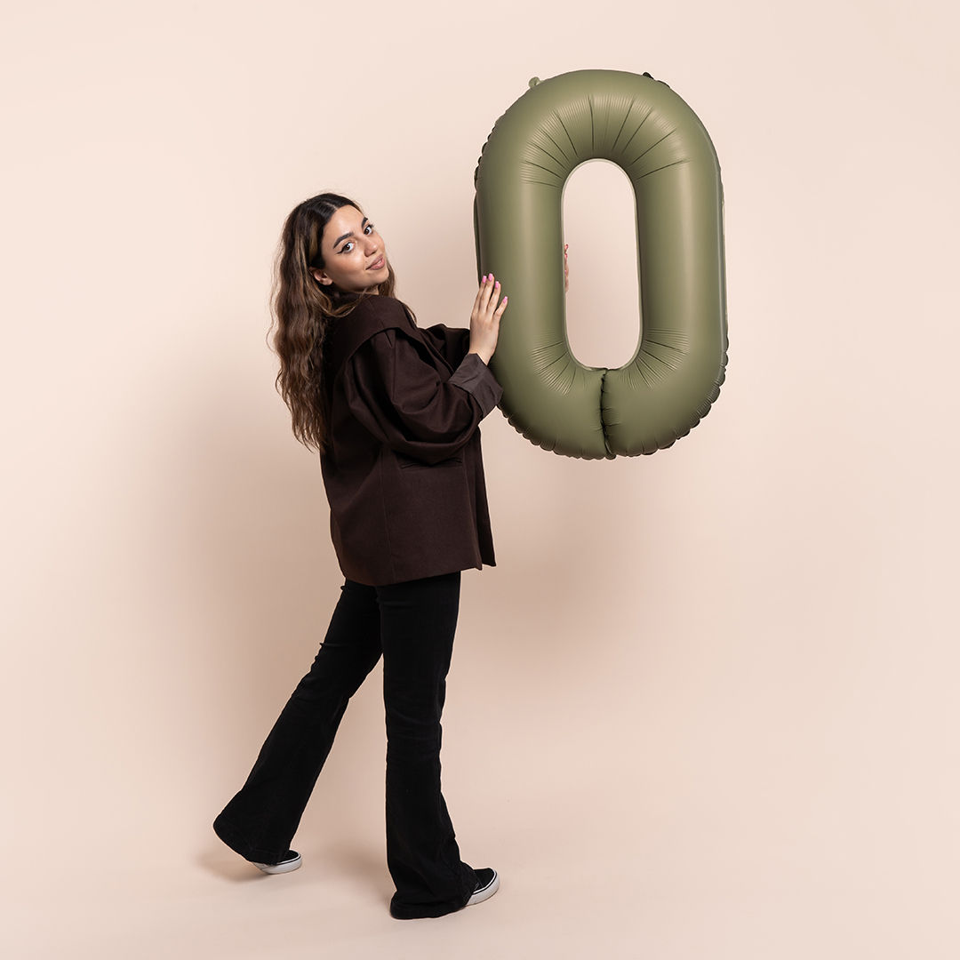 Шар (40''/102 см) Цифра, 0 Slim, Оливковый, Матовый, 1 шт.