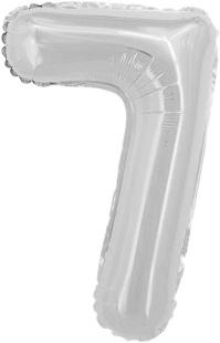 Шар с клапаном (16''/41 см) Мини-цифра, 7, Серебро, 1 шт.