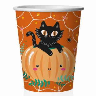 Стаканы (250 мл) Кошка на тыкве, Оранжевый, 6 шт.