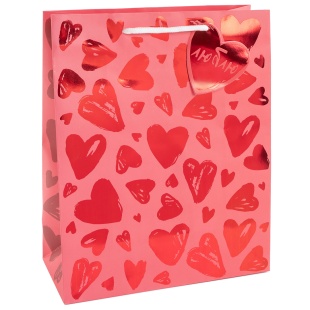 Пакет подарочный, 210гр, Множество сердец, Металлик, 41*31*12 см, 1 шт.