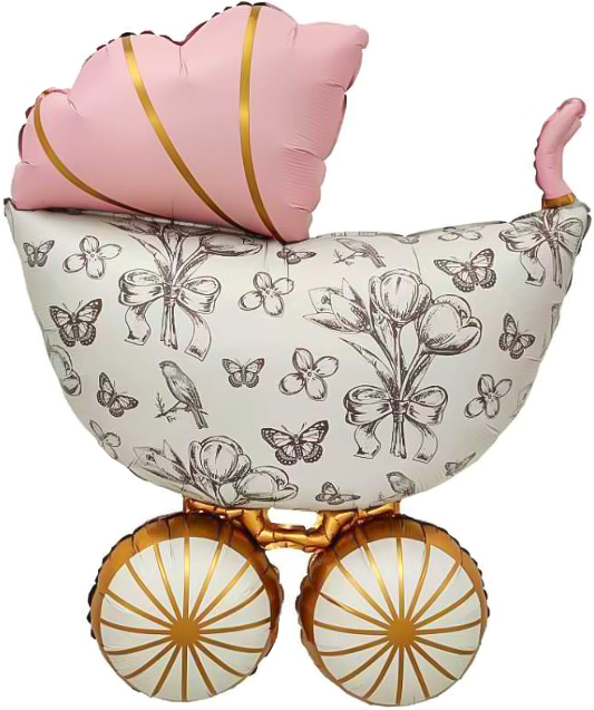 Шар (36''/91 см) Фигура, Коляска Ретро, Розовый, Сатин, 1 шт.