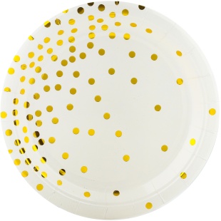 Тарелки (9''/23 см) Конфетти, Белый/Золото, Металлик, 6 шт.