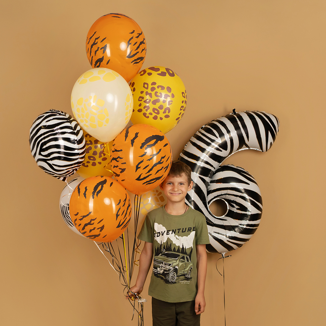 Шар (40''/102 см) Цифра, 6 Сафари, Зебра, 1 шт.