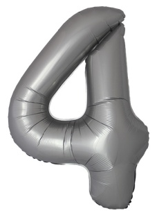 Шар (40''/102 см) Цифра, 4 Slim, Лунное Серебро, Матовый, 1 шт.