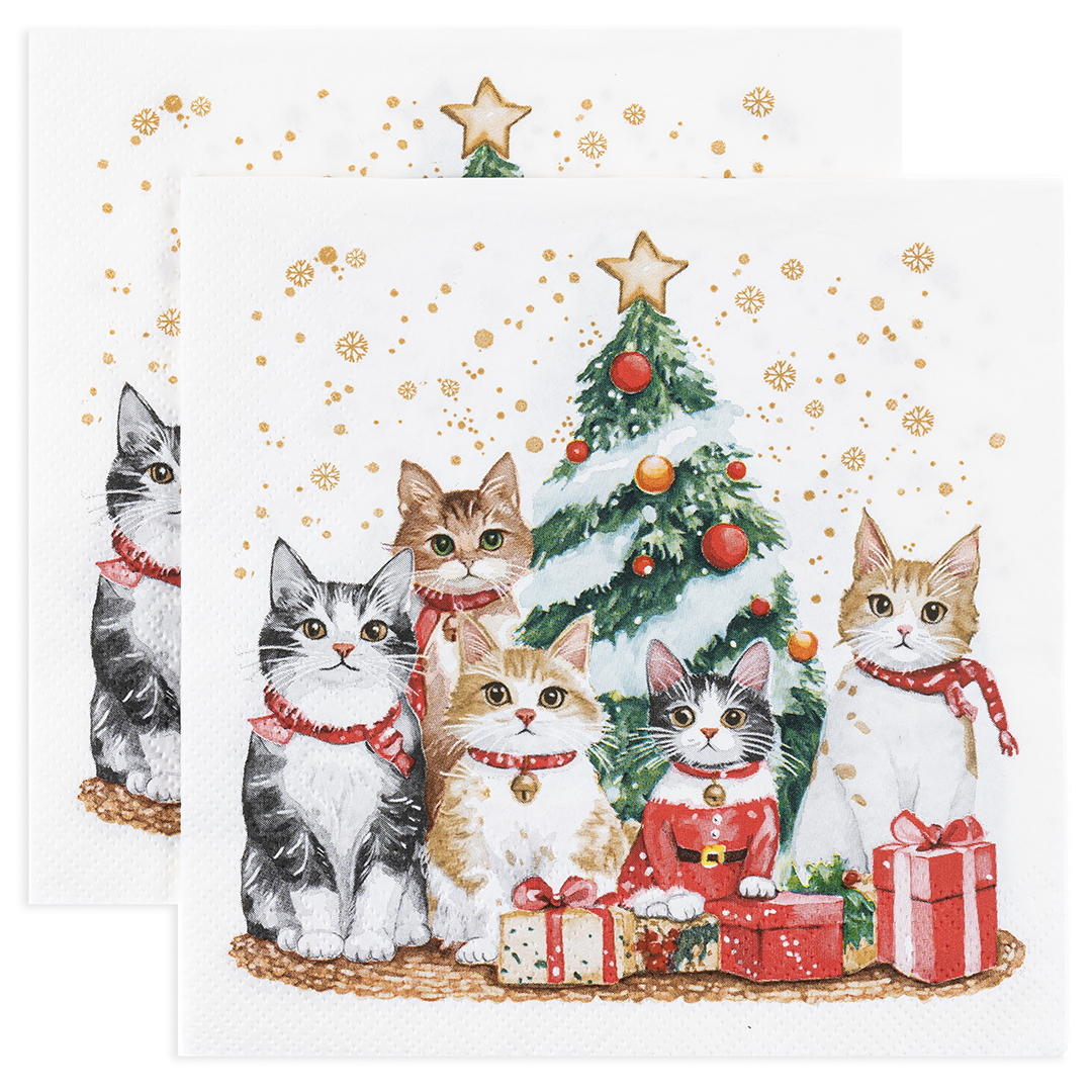 Сервировочные салфетки, Котята у елки, 33*33 см, 20 шт.
