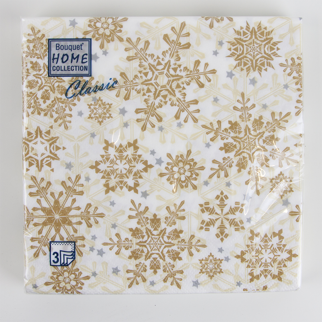 Сервировочные салфетки, Золотые снежинки, 33*33 см, 20 шт.